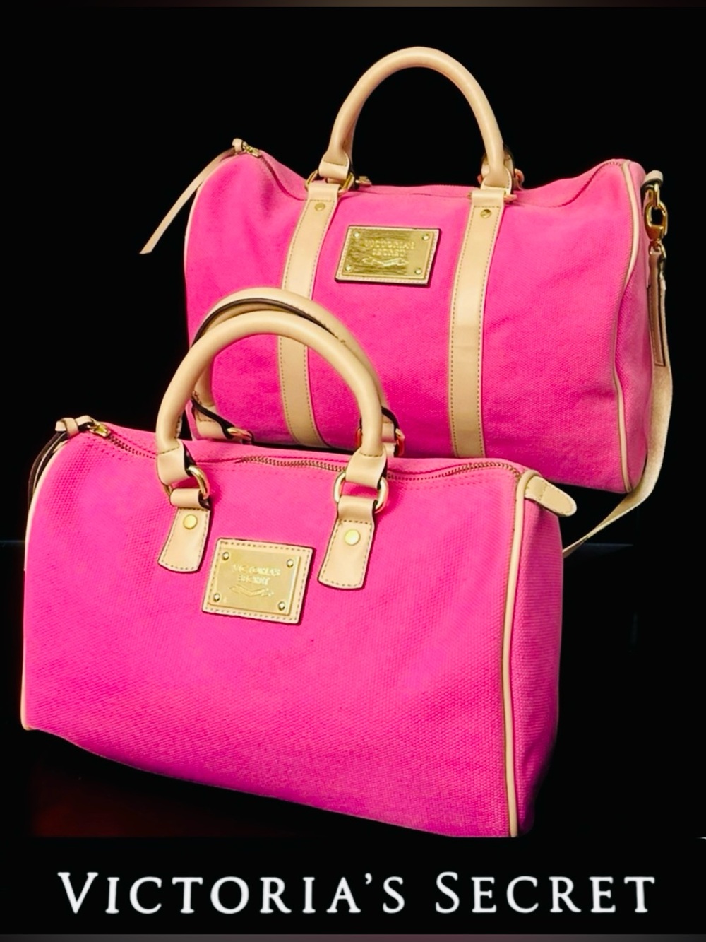 Y2K🎀Victoria's Secret Hot Barbie Pink Classic Canvas Satchel Bag & Tote Set